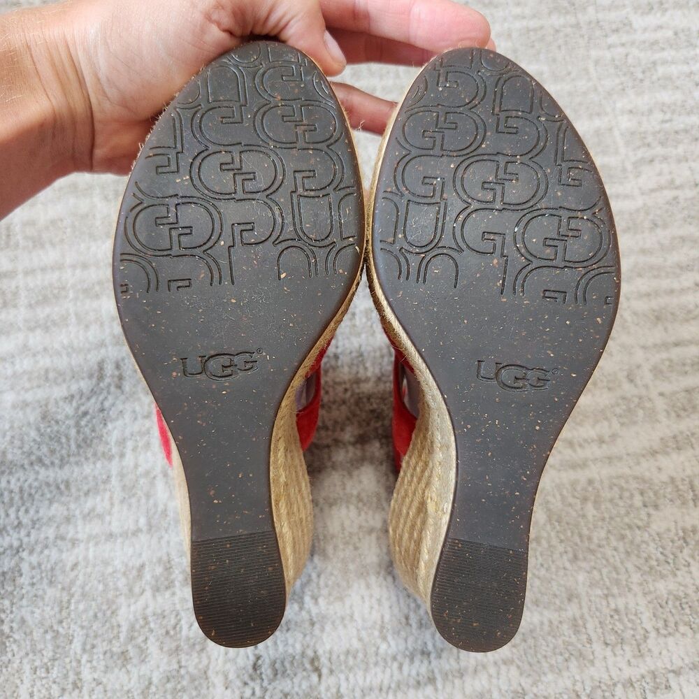 UGG Lauri espadrille platform wedge sandals red suede size 6.5 - Picture 9 of 11